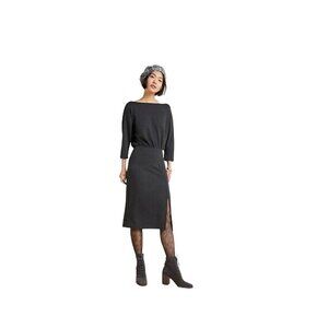 Anthropologie‎ Womens Carbon Gray Boat Neck Knit Midi Column Dress Size L